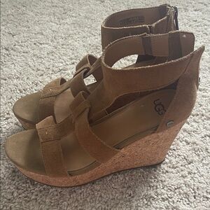 UGG Women's Brown Suede Wedge Sandals